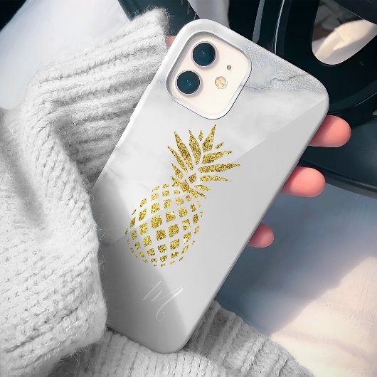 Wit Marmer Gouden Ananas Monogram Case-Mate iPhone Case