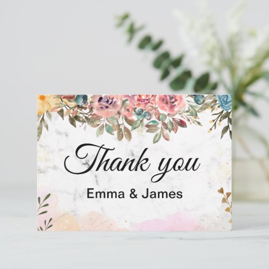 Wit Marmer Kleurrijk Creatief Aquarel Bedankkaart (Staand voorkant)