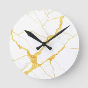 Wit marmer met gouden aderspatroon ronde klok