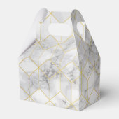 Wit marmer met gouden kubus patroon + monogram bedankdoosjes (Achterkant)
