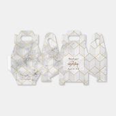 Wit marmer met gouden kubus patroon + monogram bedankdoosjes (Uitgevouwen)