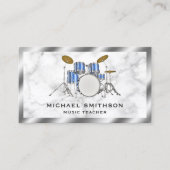 Wit Marmer Metallic Blue Drum Kit Drummer Visitekaartje (Voorkant)
