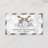 Wit Marmer Metallic Grey Drum Kit Drummer Visitekaartje (Voorkant)
