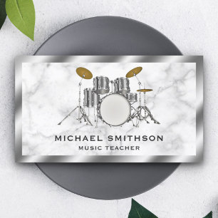 Wit Marmer Metallic Grey Drum Kit Drummer Visitekaartje