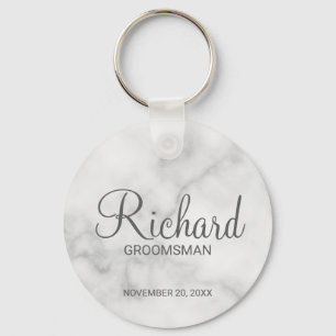 Wit marmer modern script gepersonaliseerde groomsm sleutelhanger