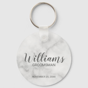 Wit marmer modern script gepersonaliseerde groomsm sleutelhanger
