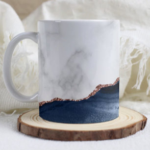 Wit marmer Navy Blauwe Agaat Roze Gouden Glitters  Koffiemok