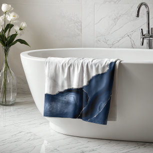 Wit marmer Navy blauwe agaat Zilveren glitters Badhanddoek