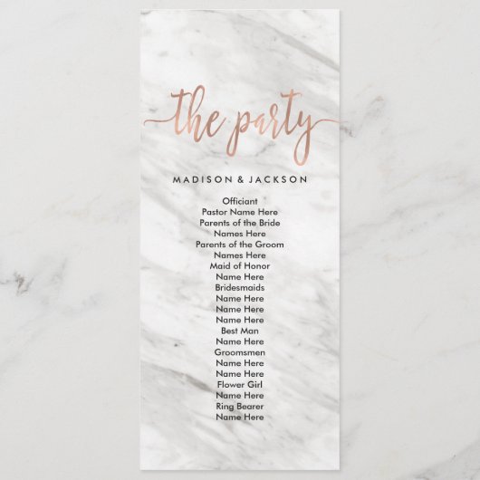 Wit Marmer & Roos Goud Elegant Huwelijksprogramma Programma (Achterkant)