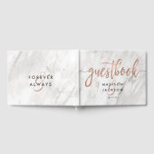 Wit Marmer & Roos Goud Modern Bruiloft Monogram Gastenboek (Volledig)