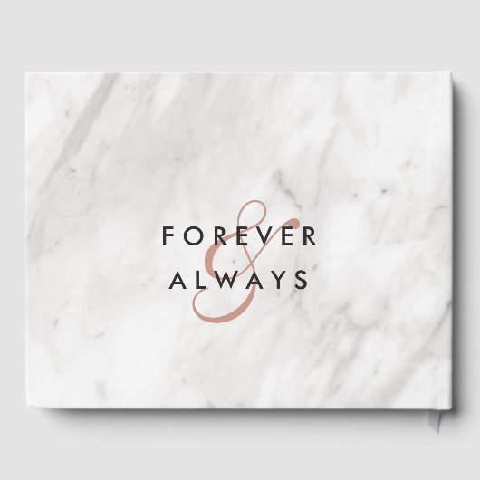 Wit Marmer & Roos Goud Modern Bruiloft Monogram Gastenboek (Achterkant)