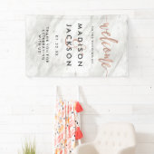 Wit Marmer & Roos Goud Modern Bruiloft Welkom Spandoek (Insitu)