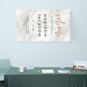 Wit Marmer & Roos Goud Modern Bruiloft Welkom Spandoek (Beurs)