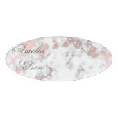 wit, marmer, roos goud, modern, chic, mooi, eleg naambadge (Voorkant)