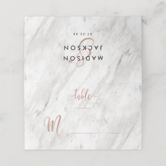 Wit Marmer & Roos Goud Modern Tafelnummer (Buitenkant ongevouwen)