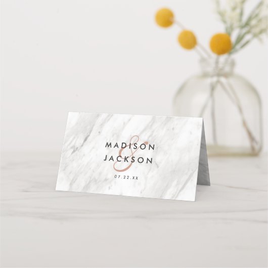 Wit Marmer & Roos Goud Modern Tafelnummer (Achterkant)