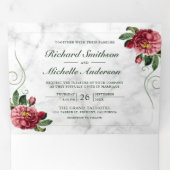 Wit Marmer Rustiek Roze Hydrangea Bloemen Huwelijk Drieluik Uitnodiging (Binnenzijde eerst)