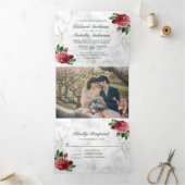 Wit Marmer Rustiek Roze Hydrangea Bloemen Huwelijk Drieluik Uitnodiging (Binnen)