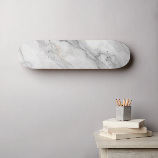 Wit Marmer Skateboard (Muurkunst (Horizontaal))