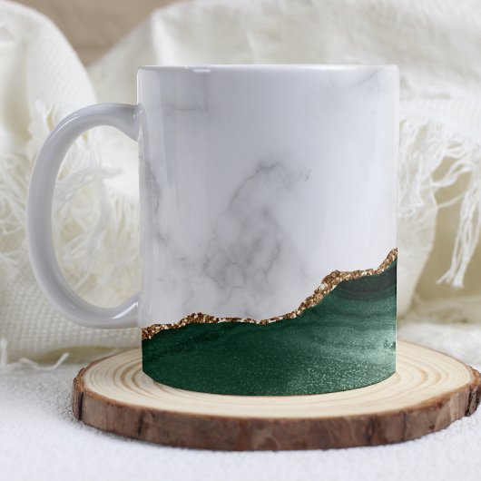 Wit marmer Smaragdgroene agaat Gouden glitters Koffiemok
