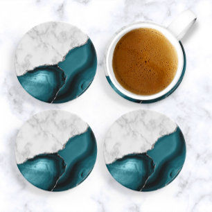 Wit marmer turquoise agaat zilver glitters zandsteen onderzetter