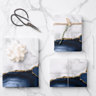 Wit marmer verguld met navyblauw agaat inpakpapier vel