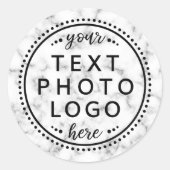 Wit marmer voeg aangepaste logo foto of afbeelding ronde sticker (Voorkant)
