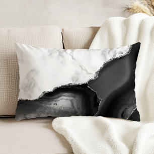 Wit Marmer Zwart Agaat Zilver Glitter Accent Kussen
