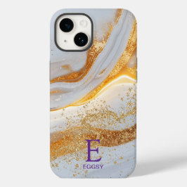 Wit marmeren chic gouden glinsterend monogram Case-Mate iPhone 14 hoesje