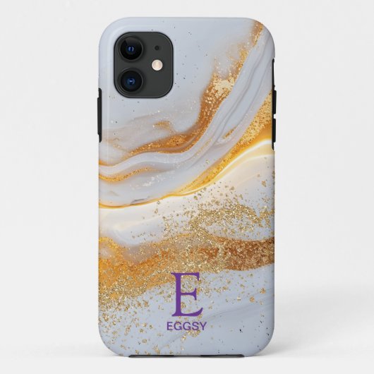 Wit marmeren chic gouden glitters monogram Case-Mate iPhone case (Achterkant)
