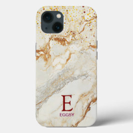 Wit marmeren chic gouden glitters monogram iPhone 13 hoesje