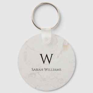 Wit Marmeren Monogram Modern Zwart Naam & Initiaal Sleutelhanger