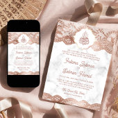 Wit Marmeren Roos Gouden Kant QR Code Moslim Bruil Kaart