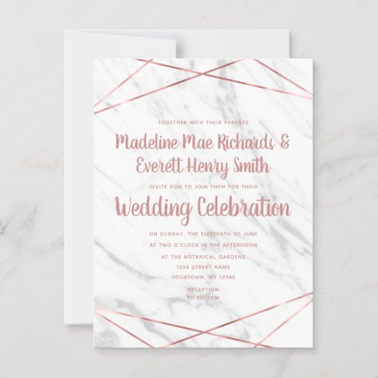 Wit Marmeren Roos Gouden Magnetische Huwelijksuitn Magnetische Uitnodiging (Voorkant)