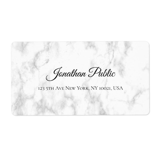 Wit Marmeren Script Luxe Elegant Verzending Etiket (Voorkant)