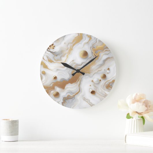 Wit & Mat Goud Marmeren Textuur Achtergrond Ontwer Grote Klok (Huis)