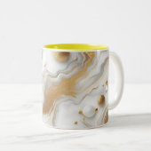 Wit & Mat Goud Marmeren Textuur Achtergrond Ontwer Tweekleurige Koffiemok (Voorkant rechts)