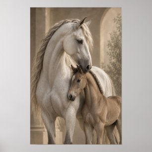 Wit merrie en veulen equestrisch portret wandkunst poster