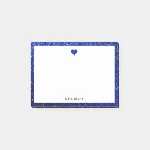 Wit met Blauw Glitter Hart & Rand w / Naam Post-it® Notes