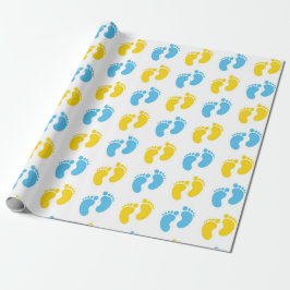WIT MET BLAUWE & GELE BABY VOETEN CADEAUPAPIER