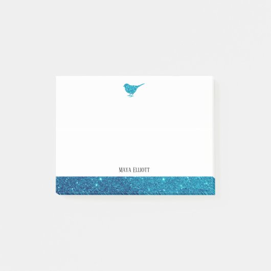 Wit met Blauwgroen Faux Glitter Bird & Border + Na Post-it® Notes (Voorkant)