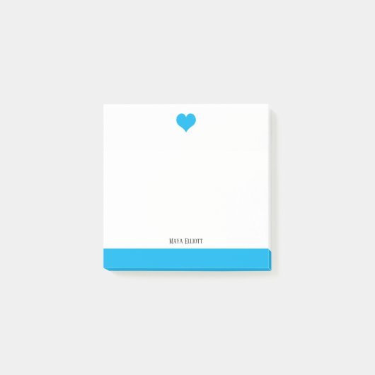 Wit met Bright Sky Blue Heart & Border + Naam Post-it® Notes (Voorkant)