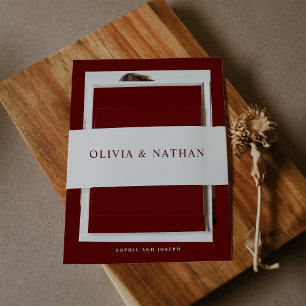 Wit met donkerrode tekst   Bruiloft Uitnodigingen Wikkel