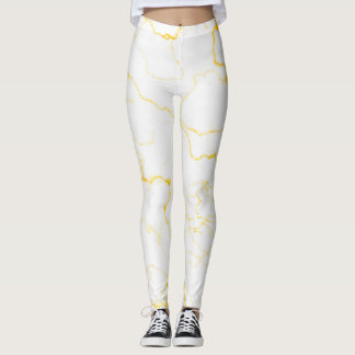 Wit met gouden folie marmeren patroon leggings