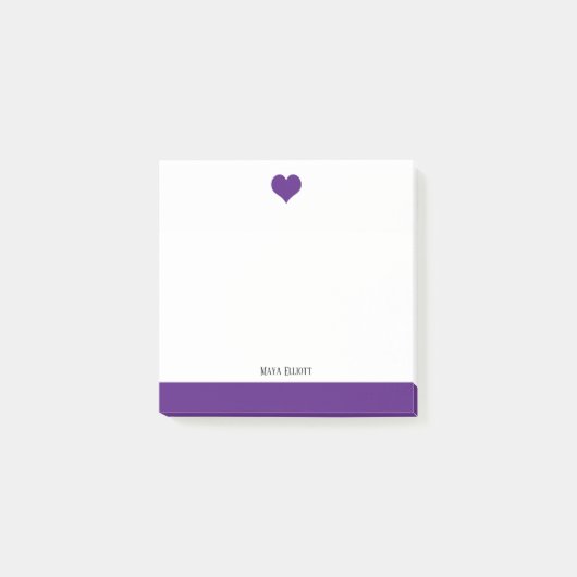 Wit met Helder Paarse Hart & Rand + Naam Post-it® Notes (Voorkant)