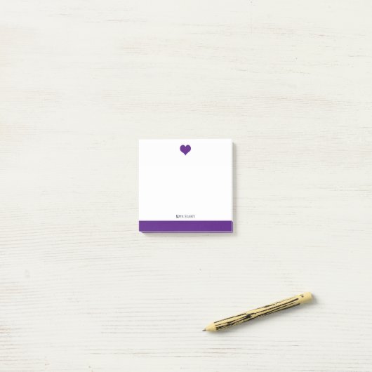 Wit met Helder Paarse Hart & Rand + Naam Post-it® Notes (Op bureau)