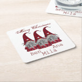 Wit met rode kabouter vierkante kartonnen onderzetter (Schuin)