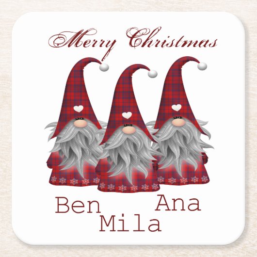 Wit met rode kabouter vierkante kartonnen onderzetter (Voorkant)