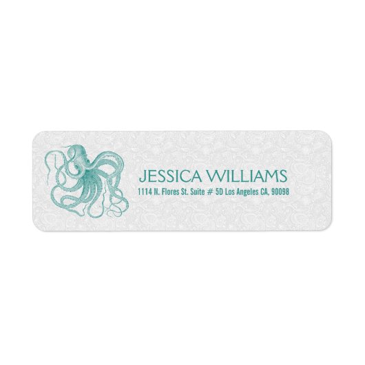 Wit met Turquoise Cute Octopus Label (Voorkant)