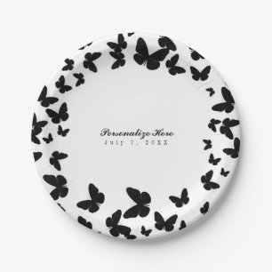 Wit met zwarte butterflies Aangepaste grafische pa Papieren Bordje